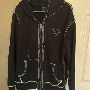True Religion Contrast Stitch Zip Up Hoodie